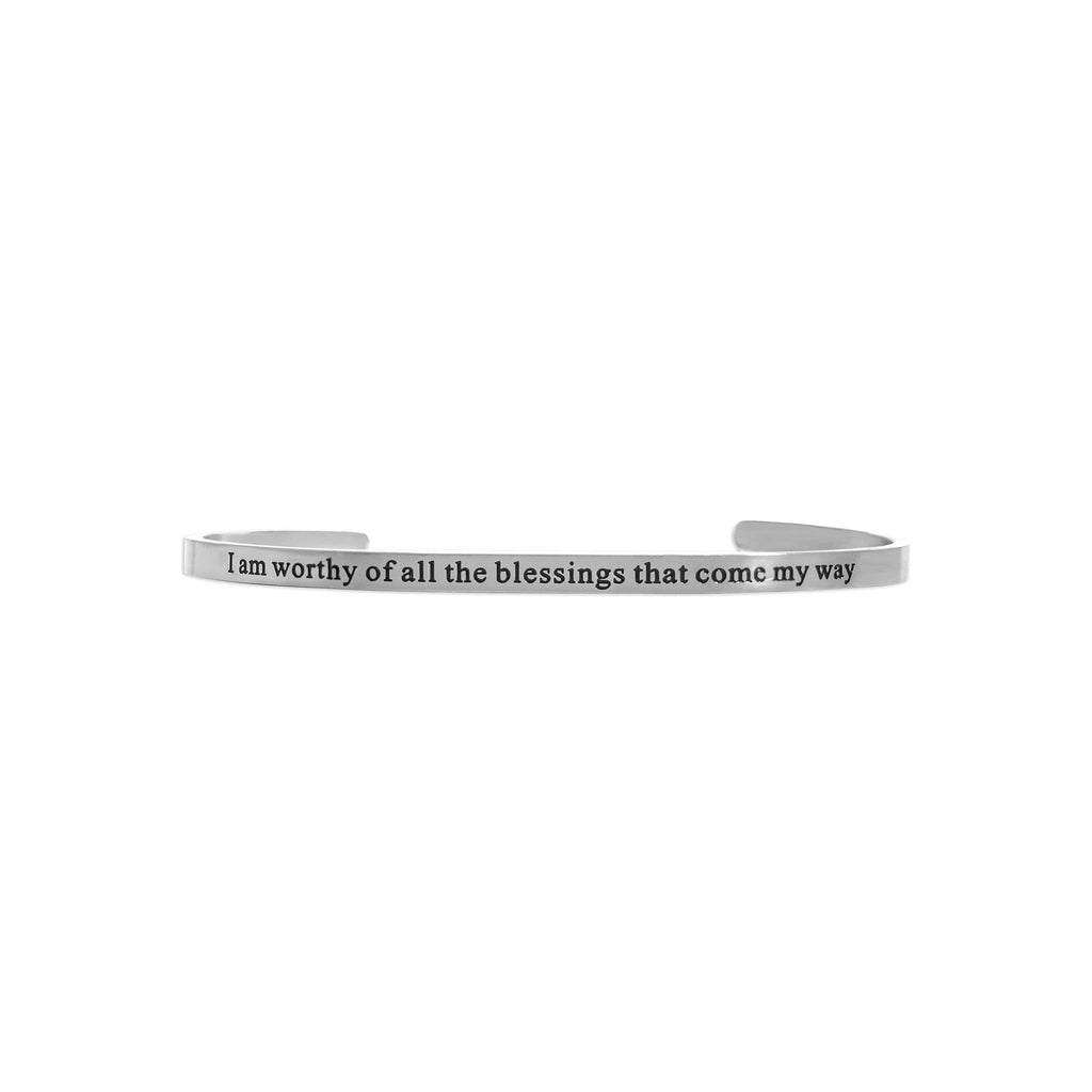 18K Gold PVD Worthy of Blessings Engraved Bangle Bracelet