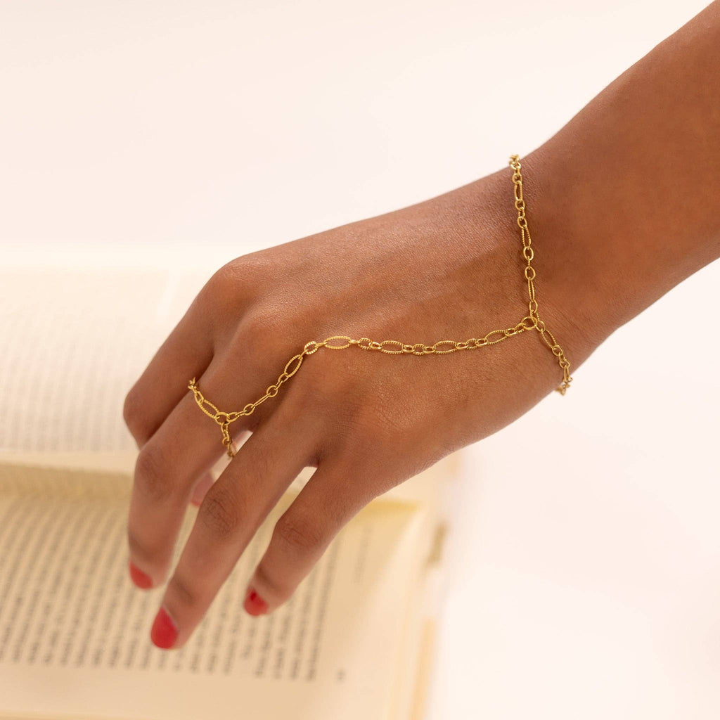 18K Gold PVD Stainless Steel Hammered Oval Hand Chain