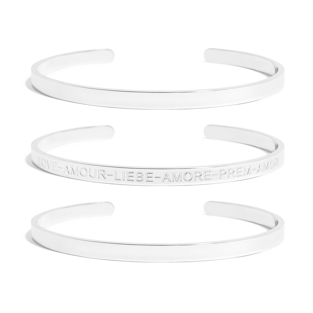 18K Gold PVD Stainless Steel Love Languages 3 Pc Bangle Set