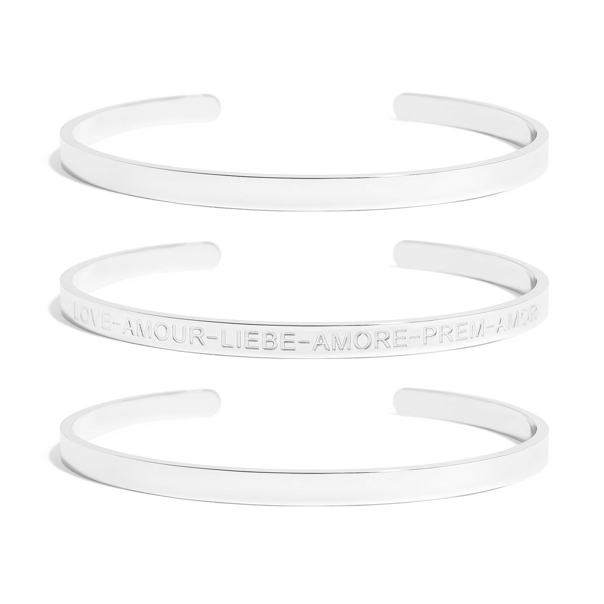 18K Gold PVD Stainless Steel Love Languages 3 Pc Bangle Set